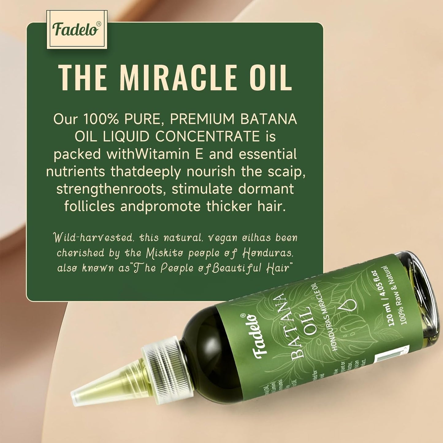 Batana Oil - Dr Sebi Organic Oil for Hair Growth, 100% Raw Pure Natural from Honduras, Deeply Nourishing Scalp for Thicker & Stronger Hair, 4.05 fl oz