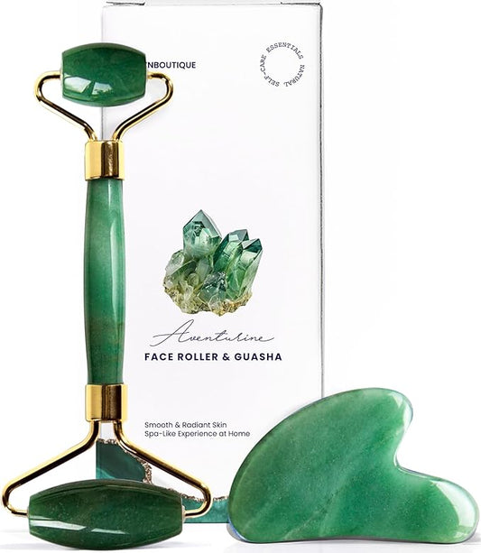 ROSELYNBOUTIQUE Gua Sha Facial Tools & Face Roller for Wrinkless Natural Skincare Tool Jade Roller Guasha Tool for Face Facial Massager (Aventurine)