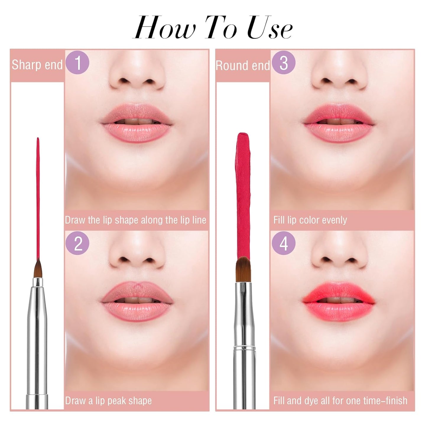 2 Pack Retractable Lip Brush for Lipstick, Double-Ended Lip Makeup Brushes Retractable with Cap Lip Gloss Lipstick Brush Applicator Travel