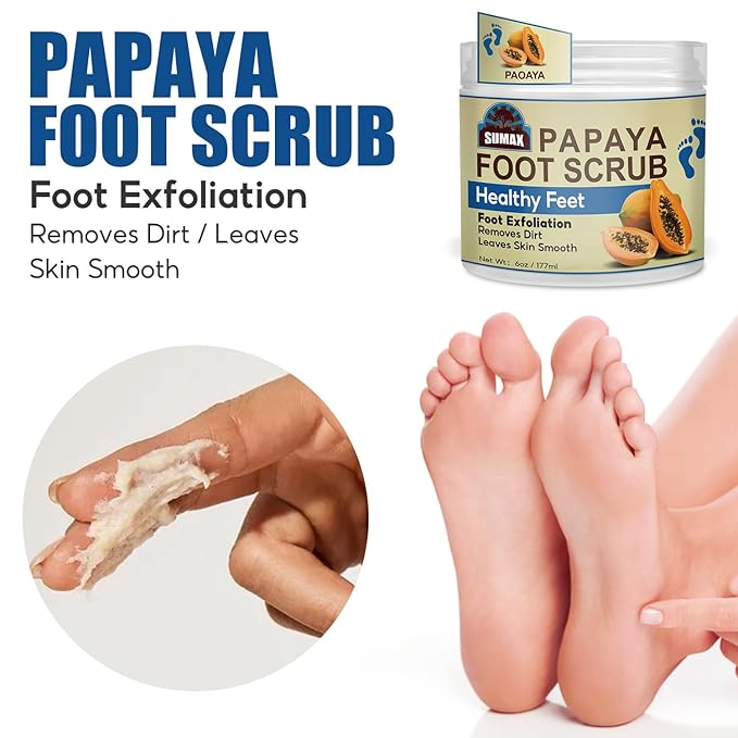 Foot Scrub, Natural For All Body Exfoliation, Dead Skin Remover, Moisturize And Nourish Your Dry Rough Feet, Make Your Feet Smooth And Soft (6 oz, Papaya)