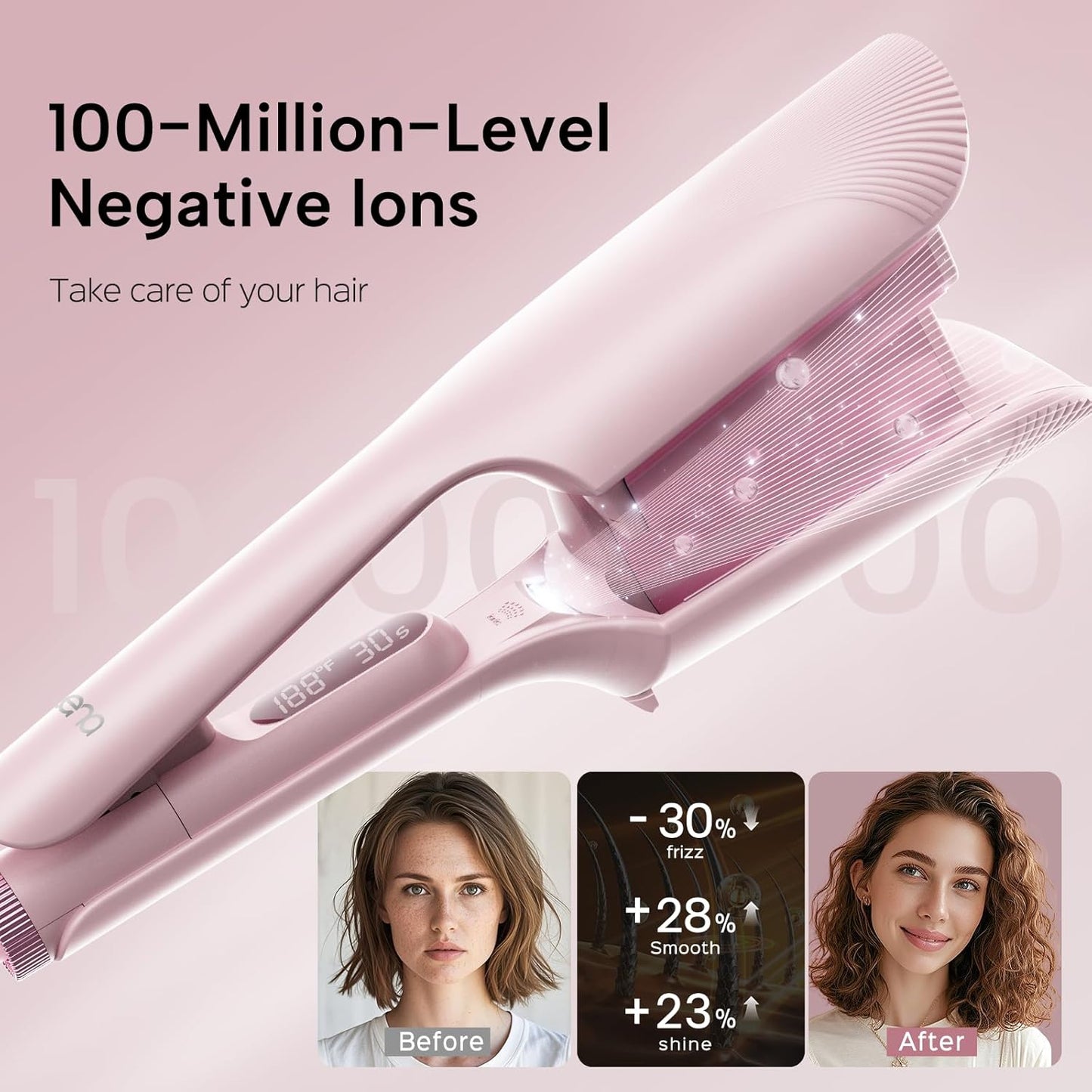 Crimper Waver Tool LENA S17S for Short Hair, Compact Styler with Titanium Barrel, Fast Heating, Adjustable Temp, Anti-Scald Design, Auto Shut-Off, Negative Ions, Pink
