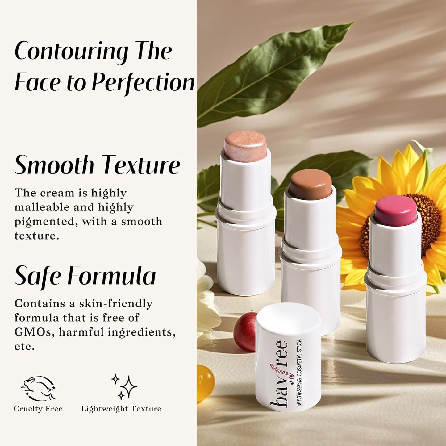 KIMUSE Multi Stick Trio Face Makeup, Cream Blush Stick for Cheeks & Lips, Contour Stick & Highlighter Makeup Sticks for All Skin