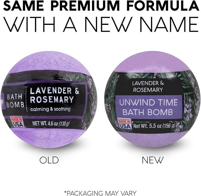 Nature's Beauty Lavender & Rosemary Bath Bomb Multi-Pack - Luxury Fizzy Spa Bath Bomb to Help Calm, Soothe + Revive Dull and Dry Skin Made with Coconut Oil & Witch Hazel, 5.5 oz (4 Pack)