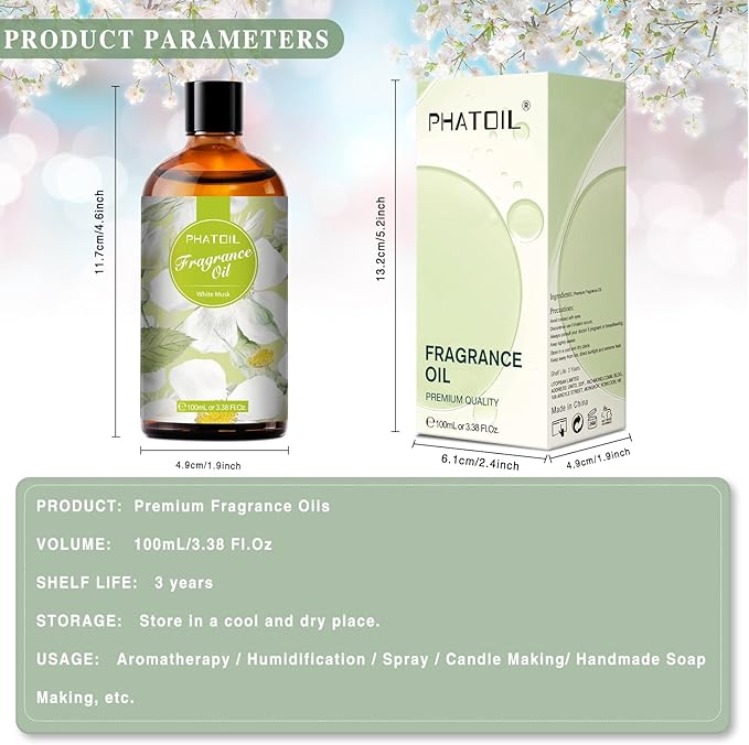 3.38FL.OZ White Musk Fragrance Oils for Aromatherapy, Essential Oils for Diffusers for Home, Perfect for Diffuser, DIY Candle and Soap Making, DIY Scented Products - 100ml