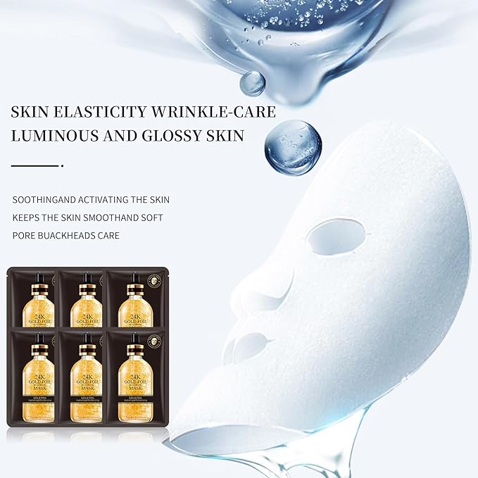 Face Masks Skincare Sheet Hydrating Face Mask 24k Gold Moisturizing Face Mask Sheet Masks Facial Anti-aging Skincare Sheet Hydration Face Mask Pack Facial Mask Sheet for Wrinkle Fine Lines Pack of 10