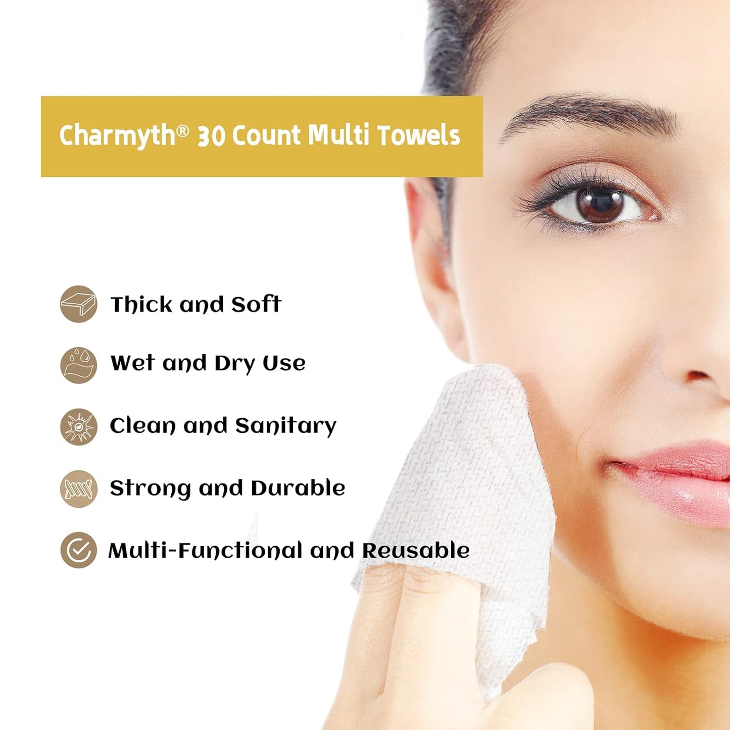 Disposable Face Towels 30 Count Extra Thick, Soft & Skin-Friendly Makeup Remover Wipes - Organic, Cruelty-Free, Degradable Dry Towels for Sensitive Skin