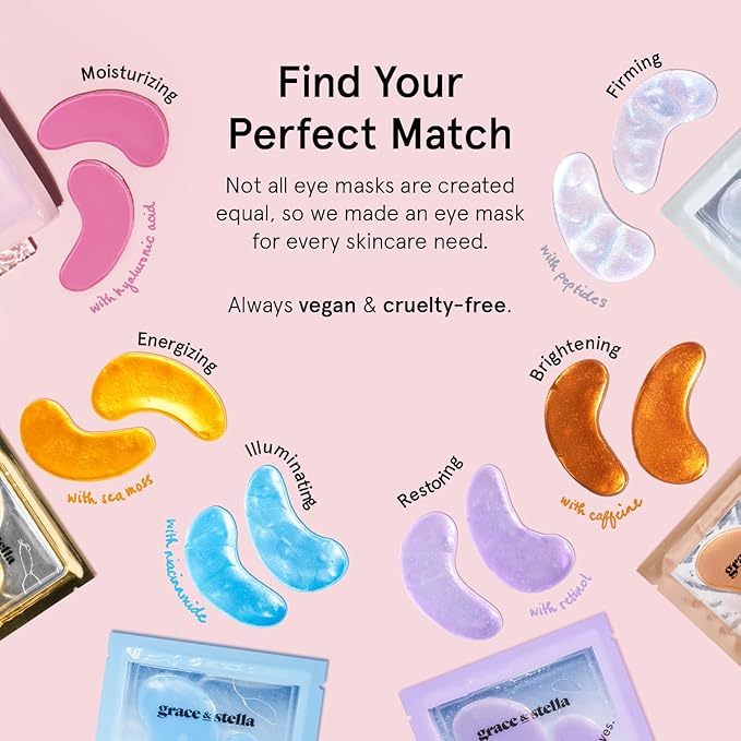 grace & stella Under Eye Patches with Peptides & Rice Extract - Firming Eye Masks for Dark Circles and Puffiness - Iridescent Eye Mask Patches for Firmer-Looking Skin - Vegan, Cruelty-Free, 24 Pairs