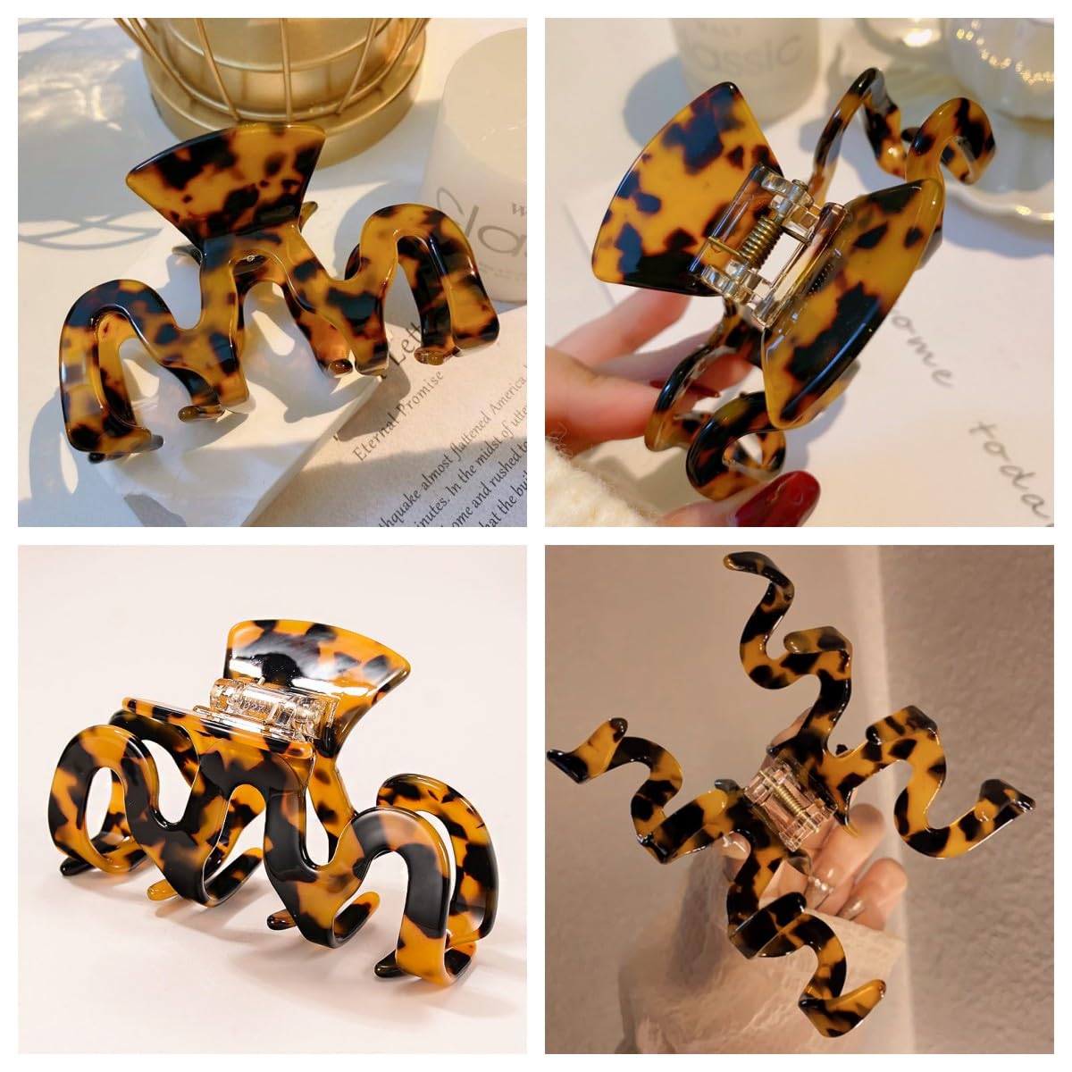 Large Hair Claw Clips Cutout Tortoise Shell Celluloid Hair Jaw Clips Hair Clamps for Women Ladies (2 Pack)