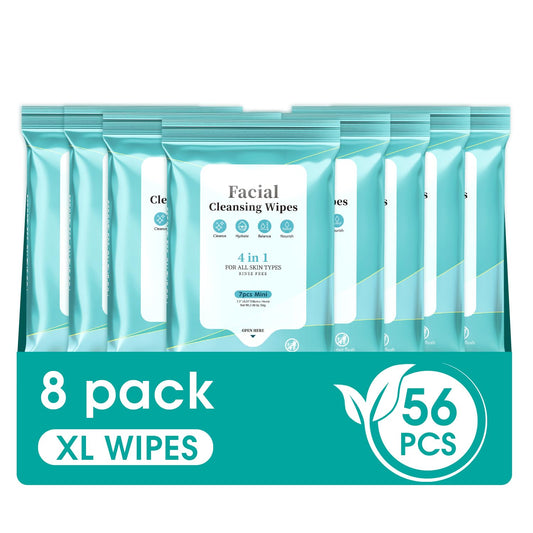 Facial Cleansing Wipes, Tea Tree Oil Extract for Face Cleansing, Salicylic Acid for Acne Treatment, Hydrating Pore Care for Sensitive Skin, Exfoliating & Soothing Double-Sided Cleansing Wipes (56PCS)