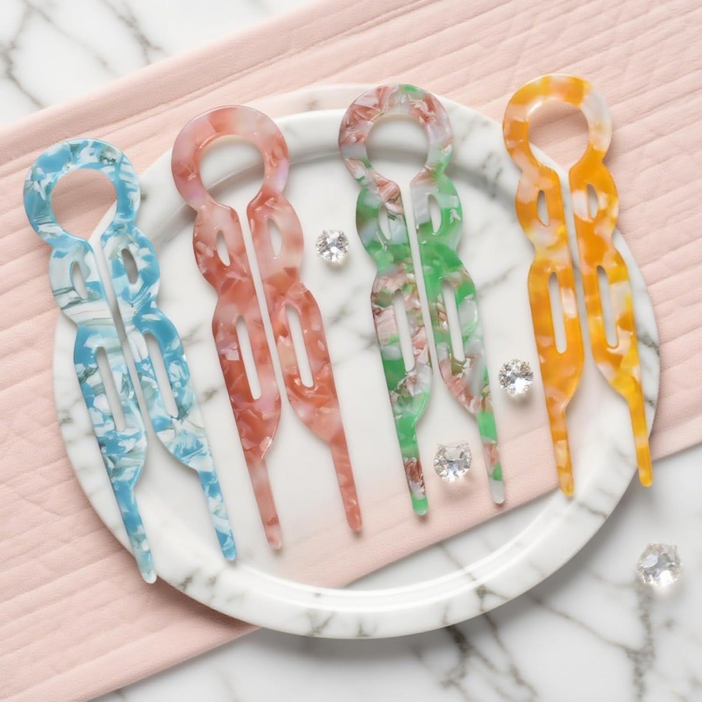 4PCS U-Shaped French Hair Pins for Women - Acetate Hair Clips for Thick, Thin, Fine Hair - Decorative Bun Styling Barrettes in Black & Blonde(F)