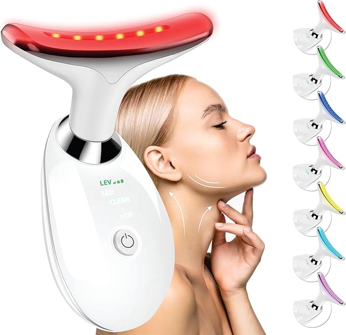 Facial Massager for Face and Neck, Red-Light-Therapy-for-Face and Neck, Face culpting Wand with 7 Color, at-Home Face Tool for Skin Care (White)