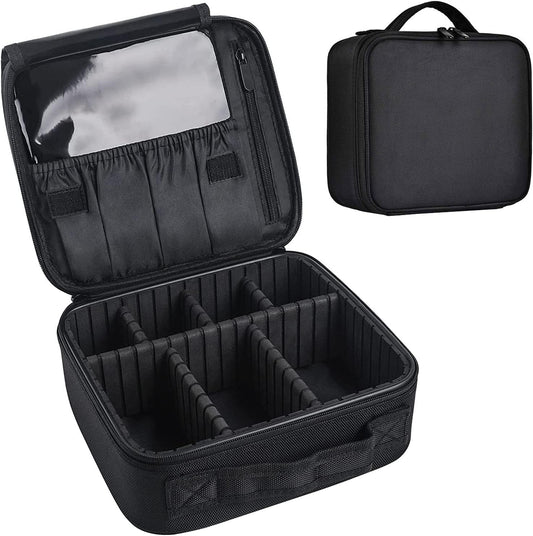Travel Makeup Case, Cosmetic Train Case Organizer Portable Artist Storage Makeup Bag with Adjustable Dividers for Cosmetics Makeup Brushes Toiletry Jewelry Digital Accessories - Black