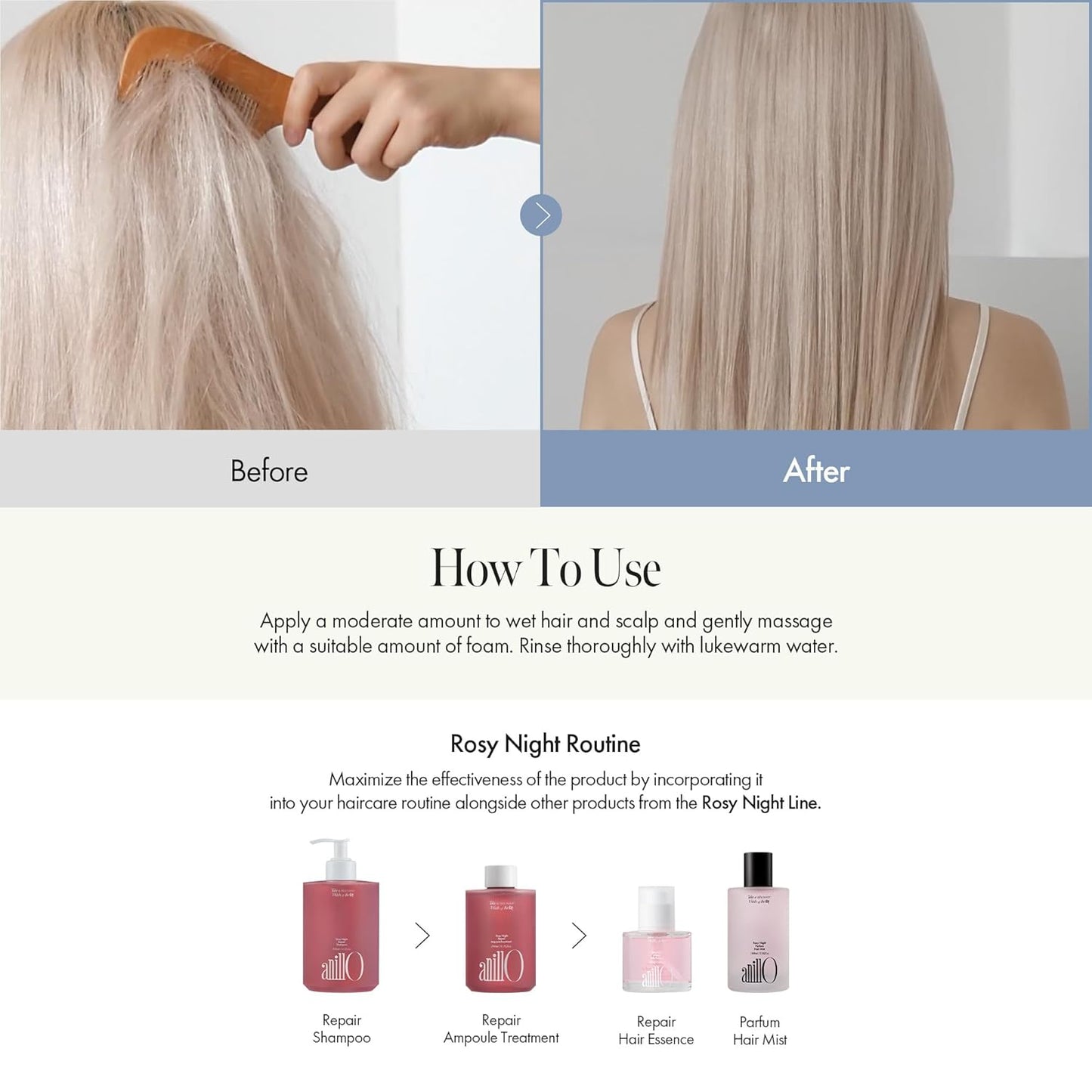 ANILLO Rosy Night Repair Shampoo – Anti-Dandruff & Damage Repair with Damask Rose Water & Ceramide – Color Safe, Silicone & Sulfate Free (15.22 fl. Oz)