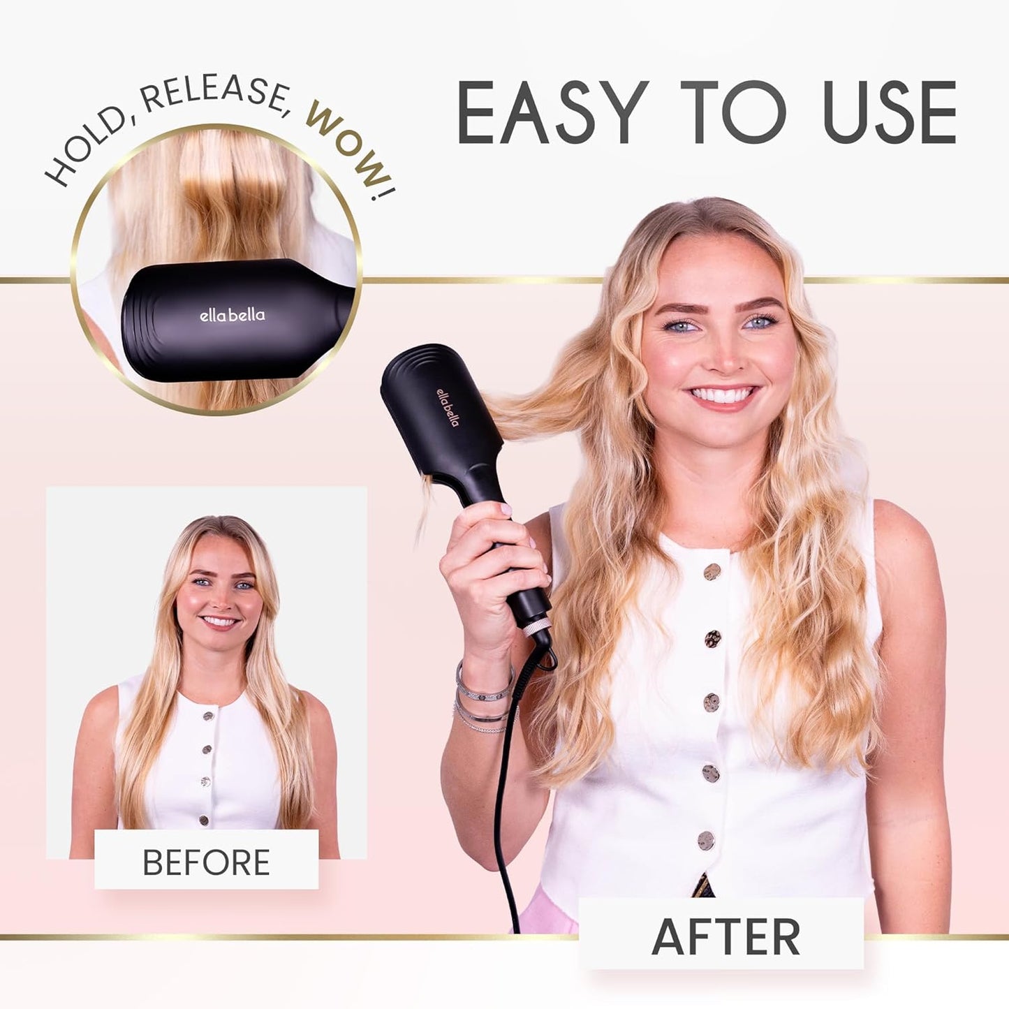 ELLA BELLA® Ultimate Waver Curling Iron • Crimper Hair Tool • Adjustable Heat Settings • Dual Voltage Hair Curler • Anti-Scald Tech • Ionic Ceramic Coating for Long-Lasting, Frizz-Free Beach Waves