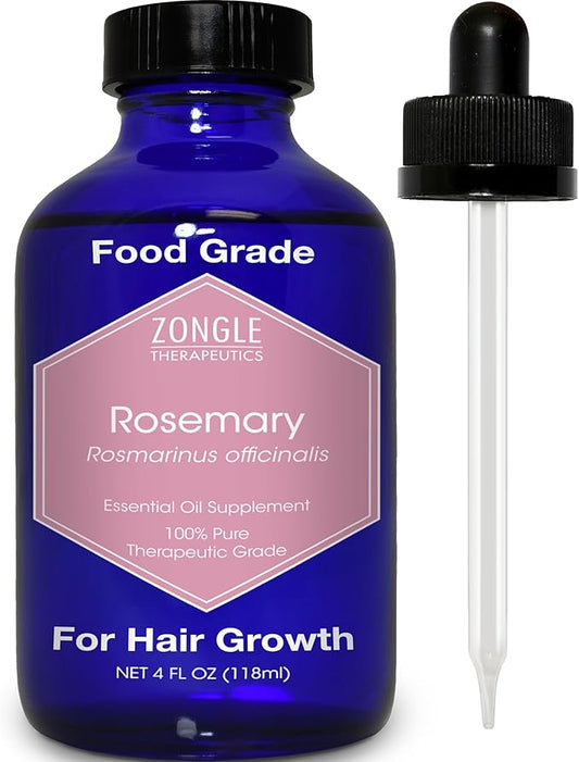 Rosemary Oil, Food Grade, for Hair, Growth – 100% Pure, Edible, Rosemary Essential Oil, by Zongle Therapeutics, 4 OZ