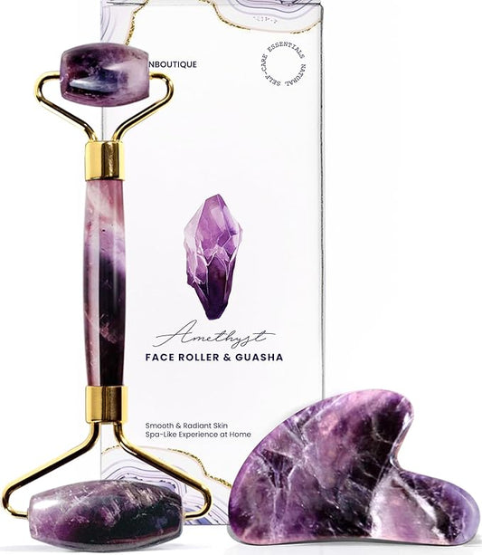 ROSELYNBOUTIQUE Gua Sha Facial Tools & Face Roller for Wrinkless Natural Skincare Tool Jade Roller Guasha Tool for Face (Amethyst)