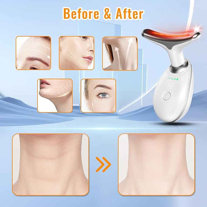 Face and Neck Beauty Device, Micro Glow Facial Machine,7 Color Led Face Neck Massager,Micro Glow Face Sculptor (White)