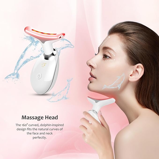Face Massager Tool, Facial Massager 7 Color, Facial and Neck Massager, Multifunctional Facial Skin Care Tool, Face Neck Massager for Daily Skin Care Routine, White