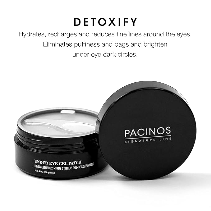 Pacinos Under Eye Gel Patches - Eliminates Puffiness, Smoothes Wrinkles, Brightens Under Eye Darkness, Firms & Tightens Skin with Vitamin E & B5, Promotes Collagen, Organic, 60 pcs
