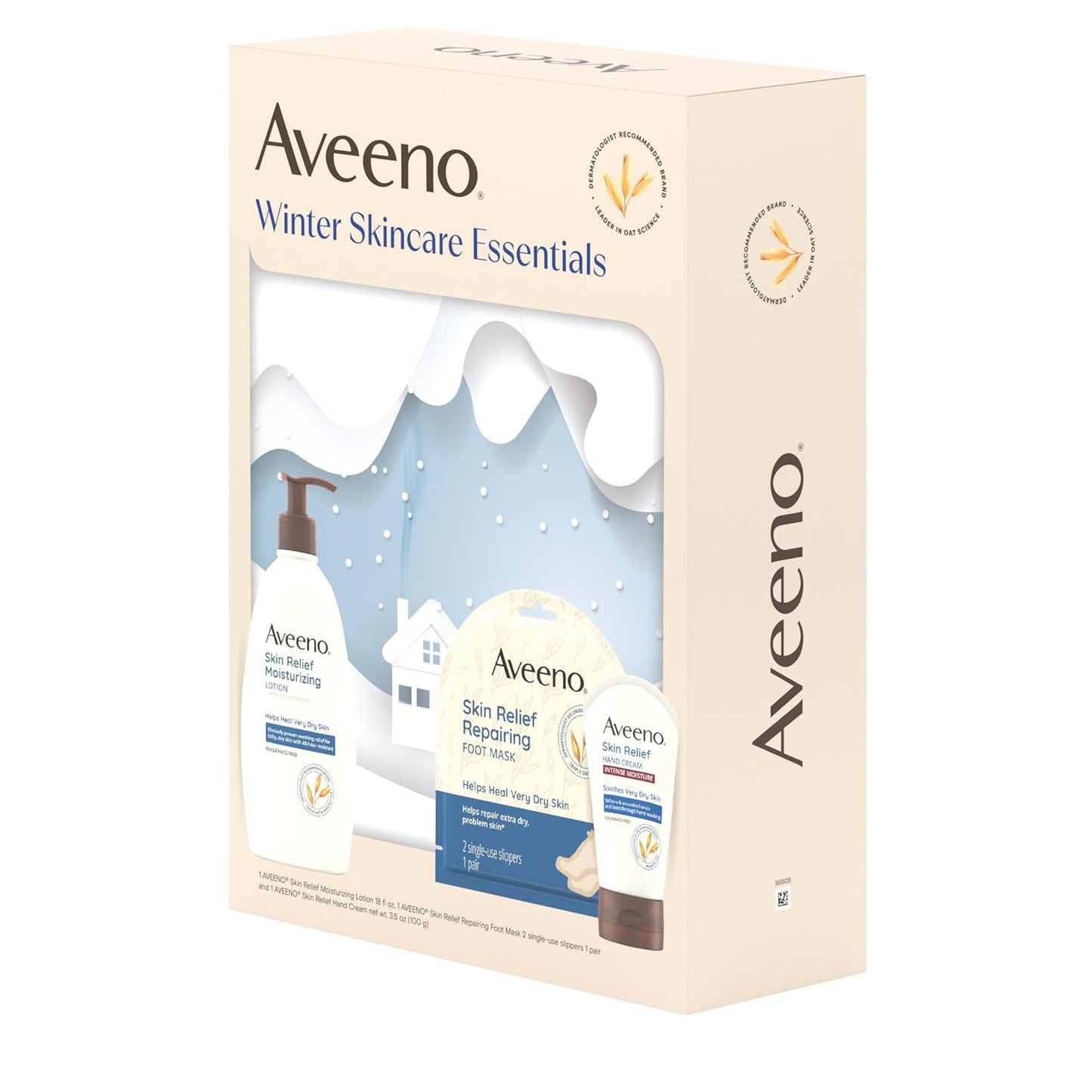 Aveeno Winter Skincare Essential Gift Set with Skin Relief Moisturizing Lotion, Skin Relief Repairing Foot Mask, & Skin Relief Hand Cream for Nourishing Dry Winter Skin Care, 3 items