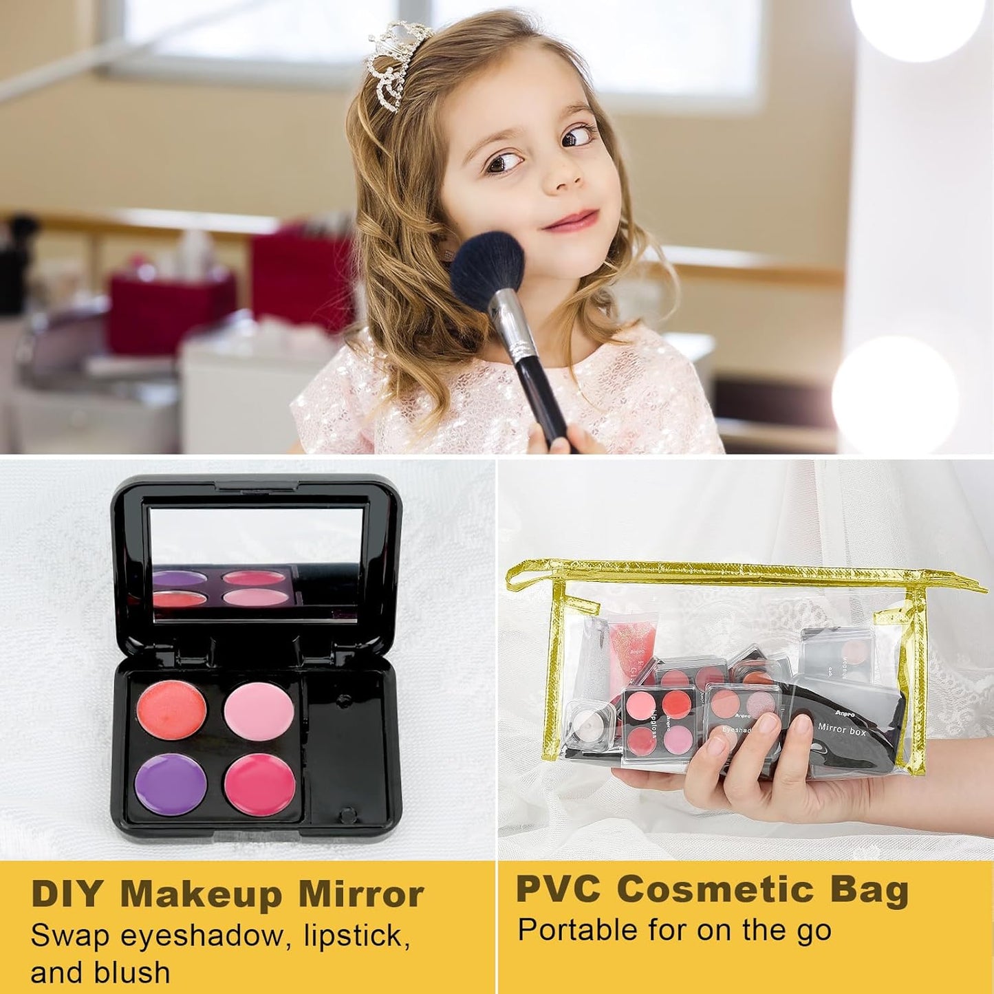 Anpro All-In-One Makeup Kit with Carry Case, Pro Teen Makeup Set, Full Starter Cosmetics Kit with Makeup Brushes, Lipsticks, Eye Shadows Palette, Blushes, Glitter Gel-Yellow Leopard