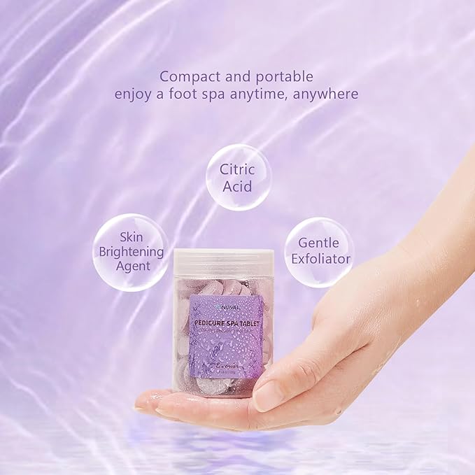 NOVAL Pedicure Spa Tablet - Fast Dissolving, Gentle & Portable Foot Soak for Softening Calluses & Hydrating Skin, Lavender Scent