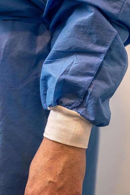 Disposable PPE Isolation Medical Gowns 100-Pack – Level 2, Full Back Coverage, Double Tie Closure, SMS 35g Material, Knit Cuffs, Unisex, Professional Blue for Healthcare & Lab Use