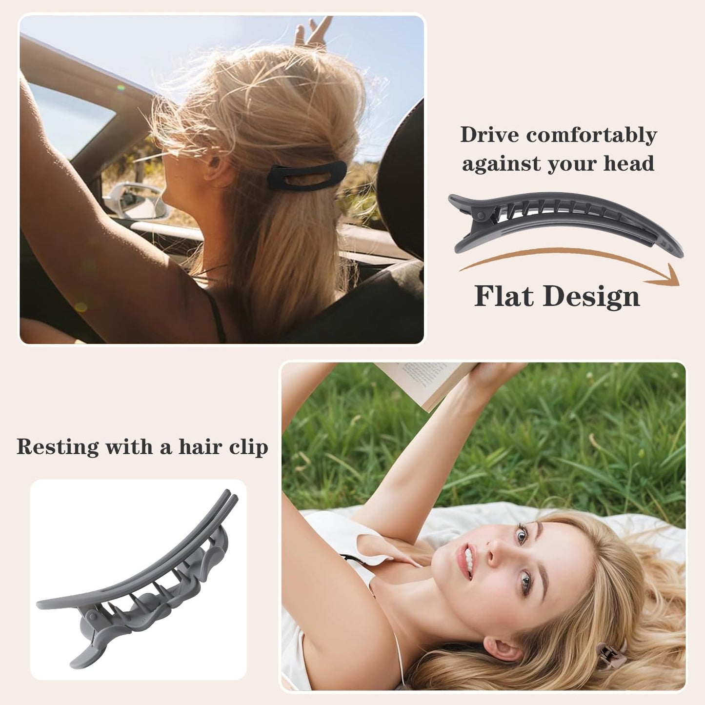 5 PCS Flat Hair Clips, Medium Lay Flat Claw Clips for Women Girls, 2 Styles Stylish Matte Non-slip Hair Claws for Thick Thin Hair(Brown&Grey)
