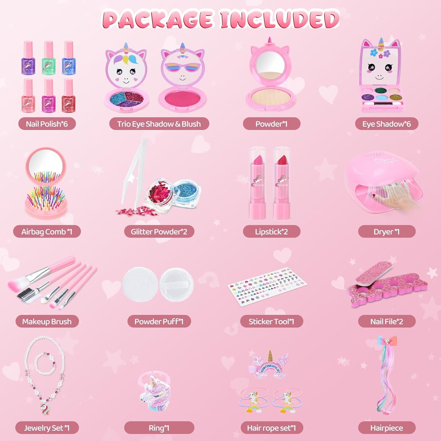 PERRYHOME Kids Makeup Kit for Girls, Kids Makeup Sets for Girls 5-8 Unicorn Washable Real Cosmetic Set Nail Polish Set, Toddler Birthday Gifts Princess Toys for 3 4 5 6 7 8 9 10 11 12 Year Old (Pink)