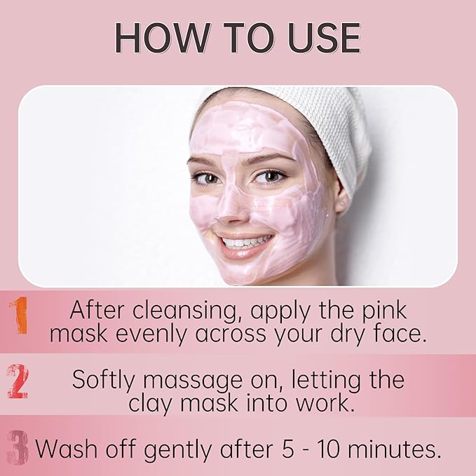 Rose Clay Facial Mask, Valentines Gifts for Women Her, Clay Mask Reduce the Blackheads, Pink Clay Mask with Kaolin and Collagen, Gentle Skincare for Women and men, Moisturizing 5.29 oz