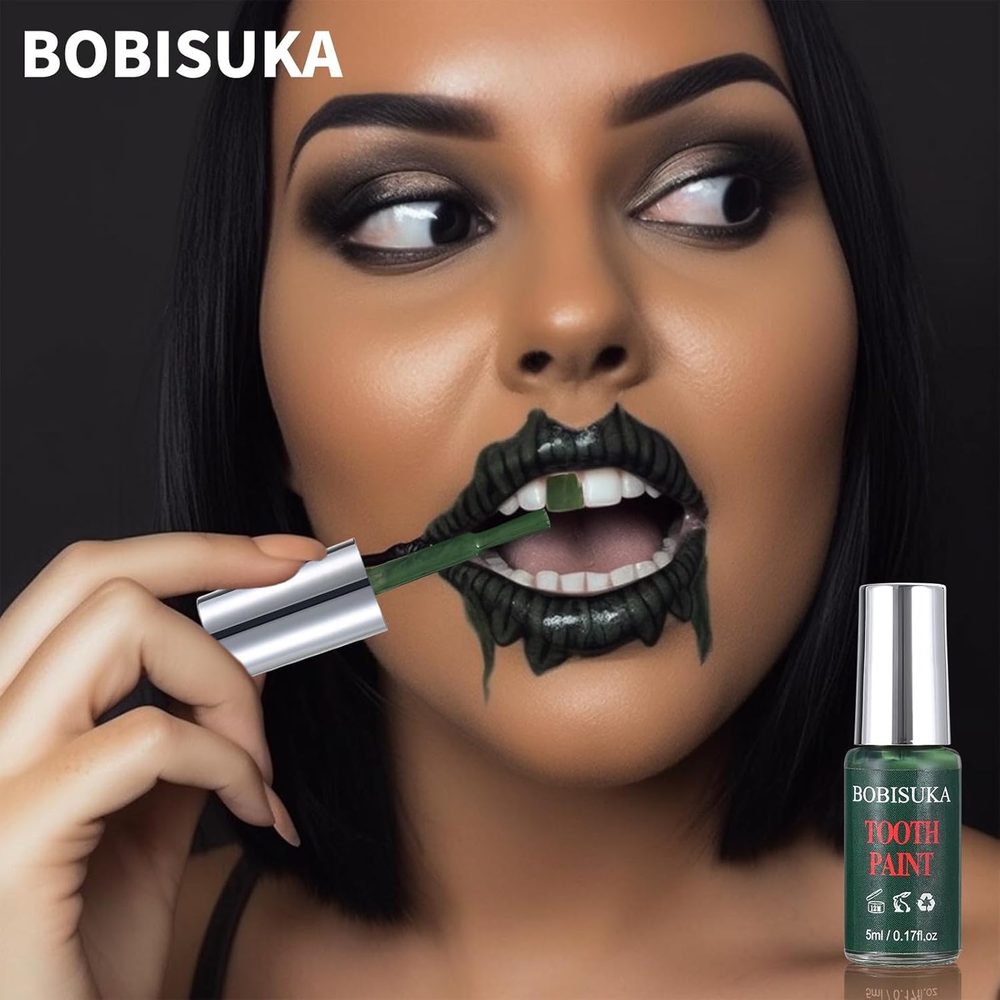 BOBISUKA Green Tooth Paint, Professional Green Teeth Makeup Solution - Safe, Quick Dry & Realistic, Perfect for Cosplay, Halloween Makeup, Theater, and Special Effects (5 ml)