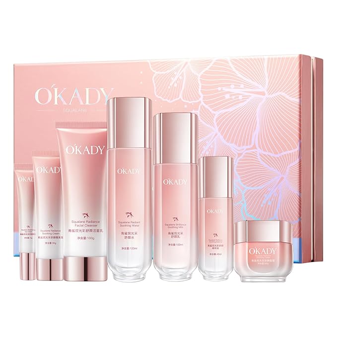 O'KADY 7-Piece Skincare Gift Set with Squalane & Plant Extracts | Hydrating Sensitive Skin Care | Non-Greasy Moisturizing Routine | Day & Night Facial Set for Women