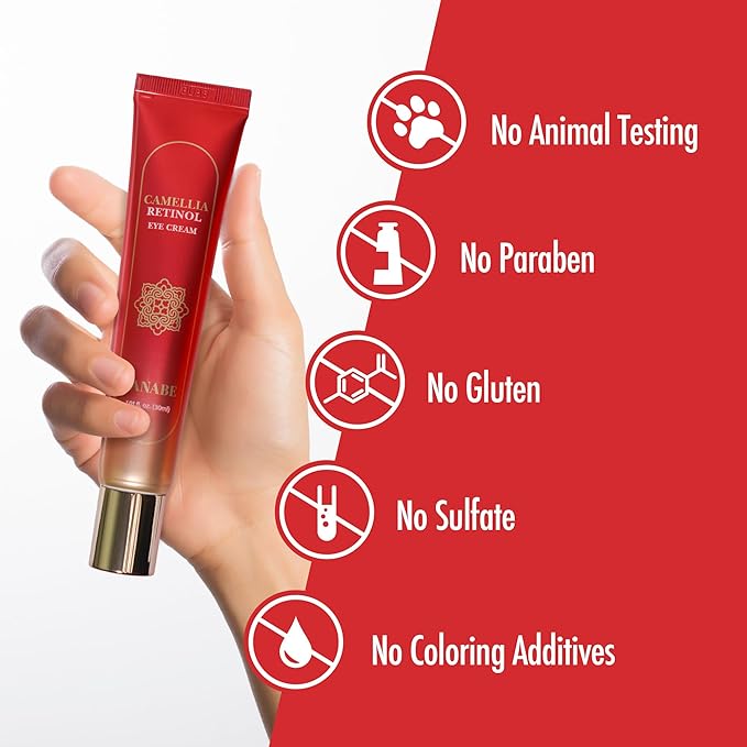 Camellia Retinol Eye Cream with Hyaluronic Acid | Daily Korean Eye Cream, Hydrating Eye Cream to Reduce Wrinkles, Fine Lines, Dark Spots & Eye Bags | No Animal Trials (0.67 fl oz)