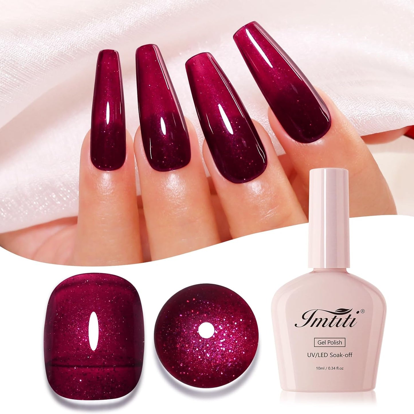 Imtiti Glitter Gel Nail Polish, Burgundy Red Iridescent Glitter Gel Polish Cherry Red Diamond Shimmer Sparkle Soak Off UV LED Nail Gel Polish Autumn Winter Gel Polish Manicure Gel Nail Kit 10ML