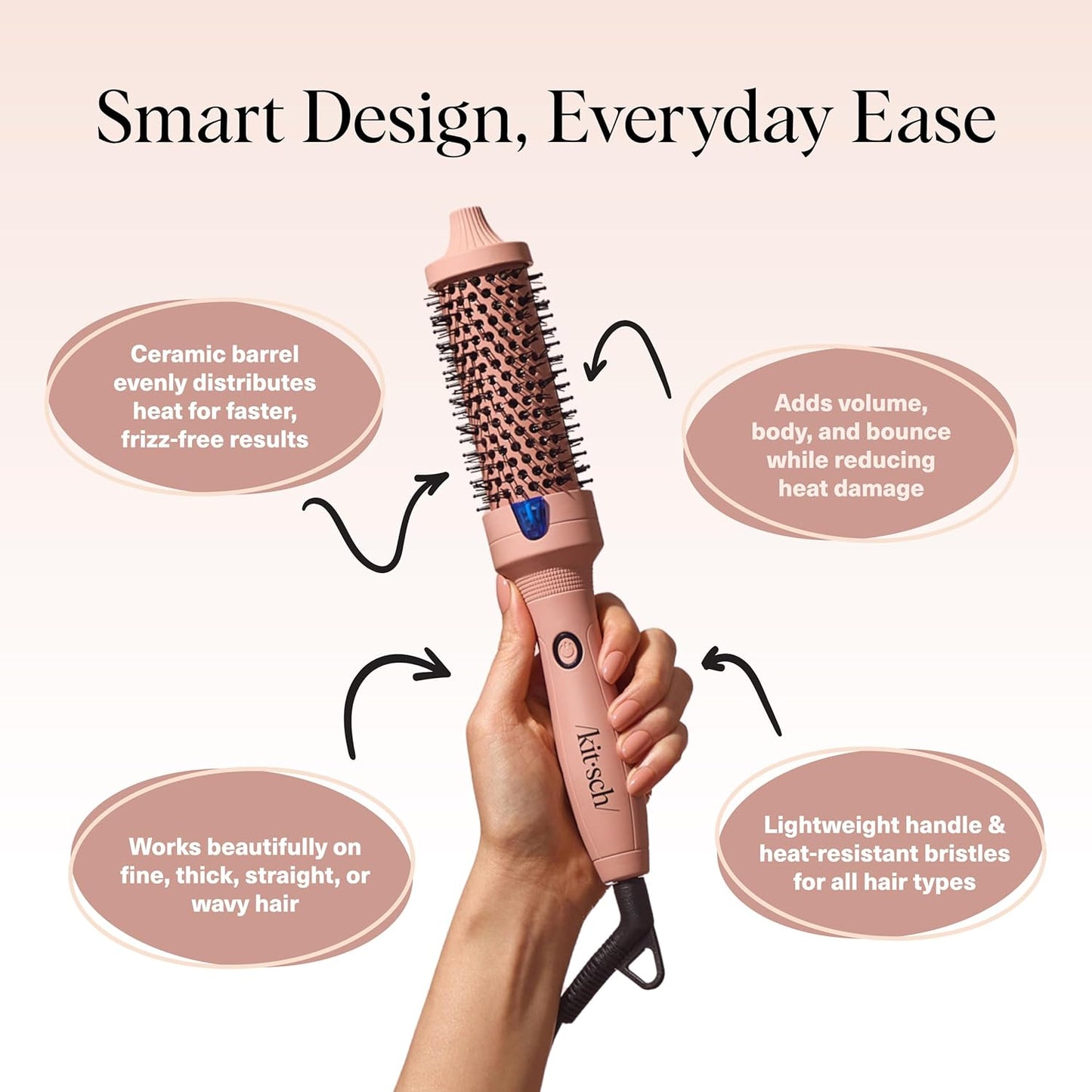 Kitsch Thermal Brush – Round Brush for Blowout Look – 1.5”/38 mm Ceramic Barrel Hair Brush & Hair Styling Tool for Volume & Shine for All Hair Types – Frizz-Reducing Ceramic Tourmaline, Quick Heat-Up