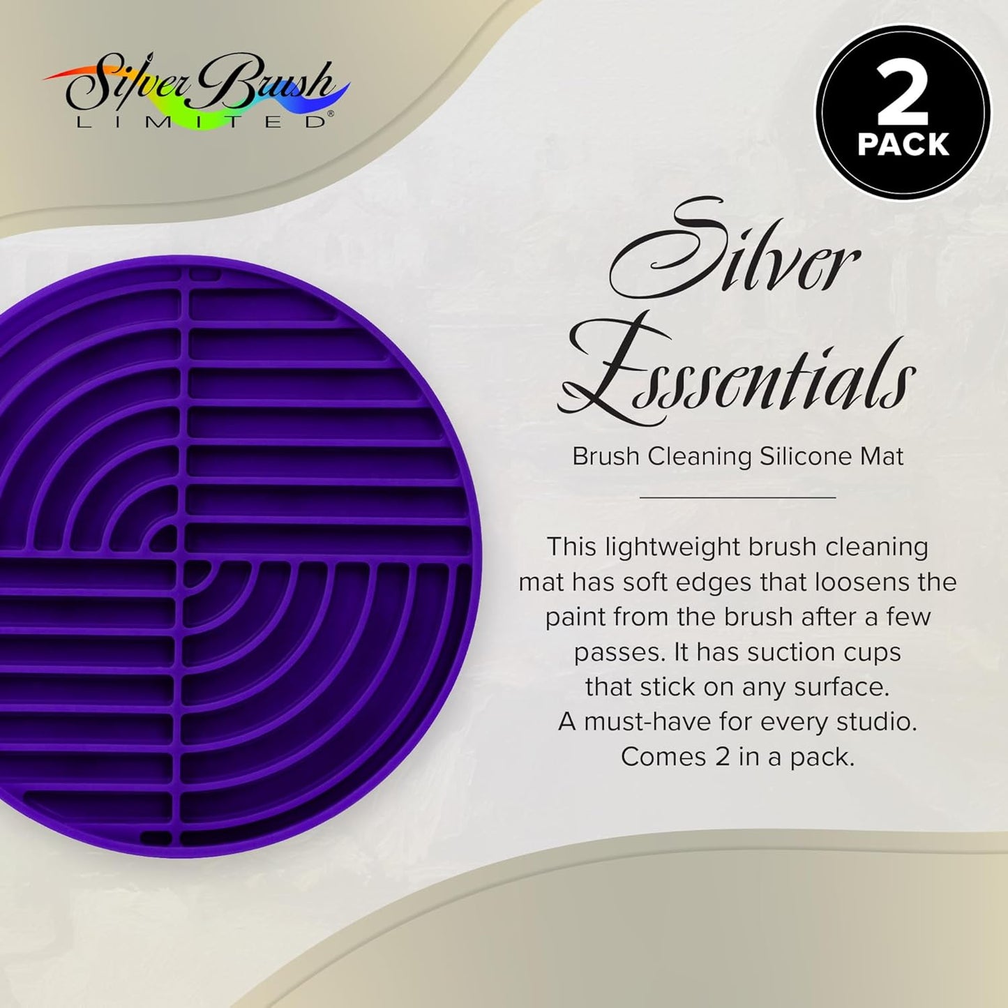 Silver Brush Limited 9061 Silver Essentials Round Brush Cleaning Mat, Water-Based Media Silicone Brush Cleaner For Studio, Travel, and Plein Air, 2 pack