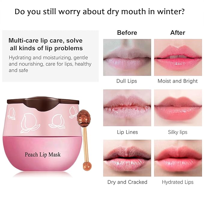 5PCS Bee Lip Balm Honey Pot，Peach&Grape&Aloe&Coconut&Watermelon Lip Mask Overnight Propolis Moisturizing Lip Balm Hydrating Prevention Dry and Crack Lip Scrubs Exfoliator Lip Wrinkle Care