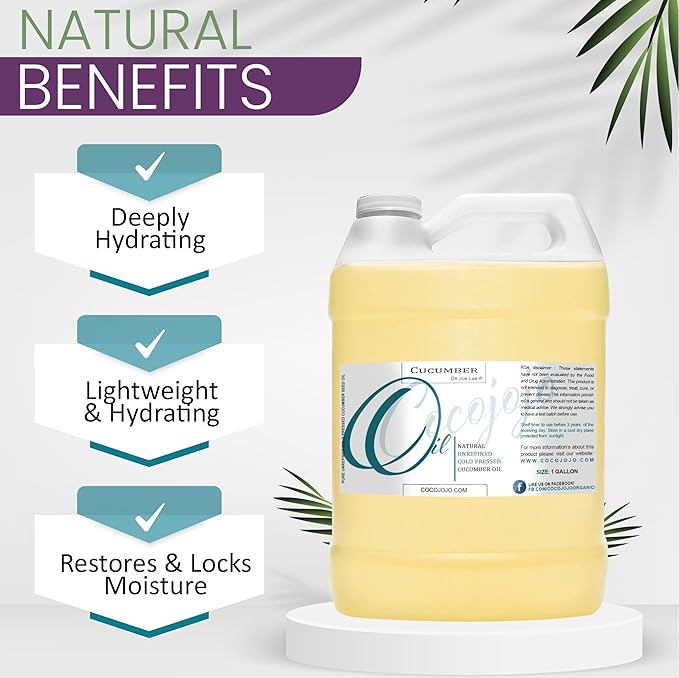 Dr Joe Lab Cucumber Seed Oil - Pure, Unrefined, Cold Pressed, Undiluted, Non-GMO, Virgin Carrier Oil for Skin, Hair, Nails, Body, Face, Beard - 1 Gallon - Nourishing Hydrating Moisturizing Bulk