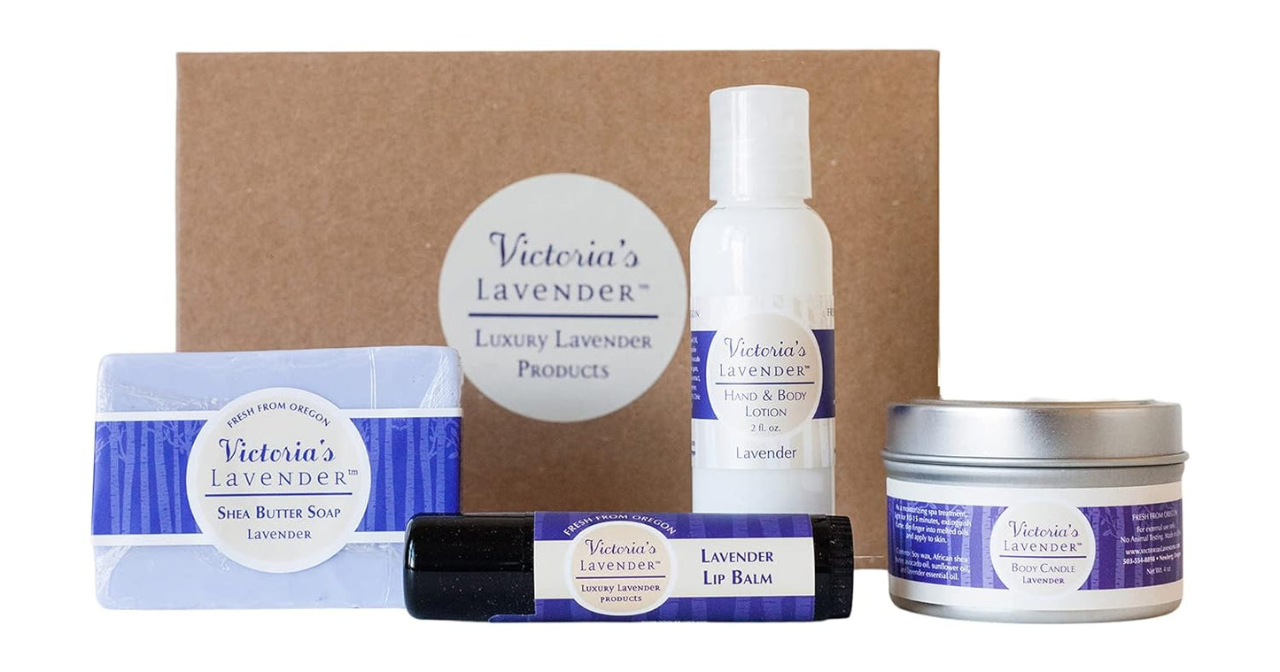 Victoria's Lavender Gift Set - Handmade Soap, Hand & Body Lotion, Lip Balm, Body Candle Luxury Lavender Products, Ideal Pamper Gifts for Women & Spa Gift - Made in the USA Lavender Set