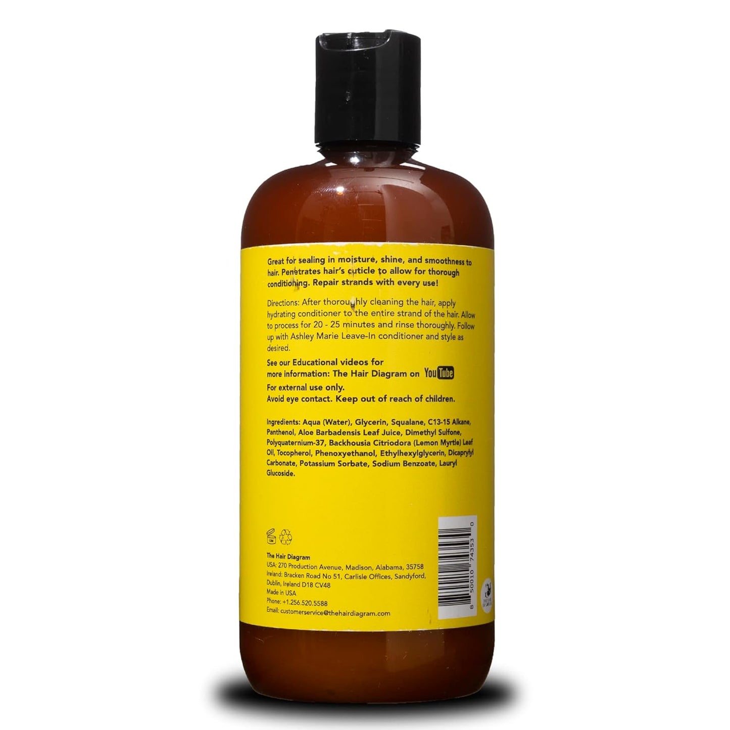 The Hair Diagram - Ashley Marie Hydrating Conditioner - Natural Nourishing Ingredients - Lemon Myrtle Scent - Strengthening Conditioner Enriched with Aloe - Color Safe - Paraben & Sulfate Free - 12oz