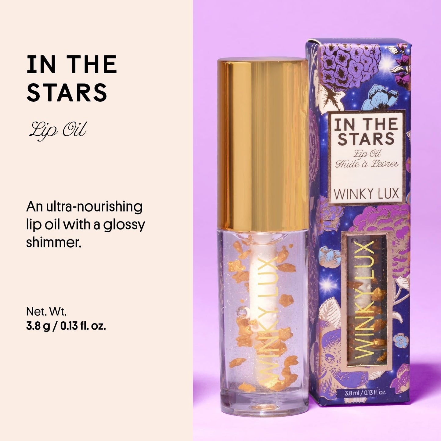 Winky Lux In The Stars Lip Oil - Silky Shine & Hydrating Non Sticky Lip Gloss, Infused with Golden Stars & Nourishing Jojoba Oil, with Soft Vanilla Scent