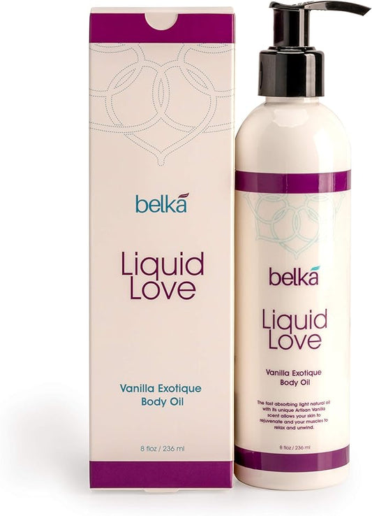 Liquid Love Vanilla Exotique Body Oil for Relaxing Massage Therapy and Sensual Couple's Massages - Made in The USA, 100% Vegan with Luscious Virgin Oils, Grape Seed, Coconut, Vitamin E, 8 floz
