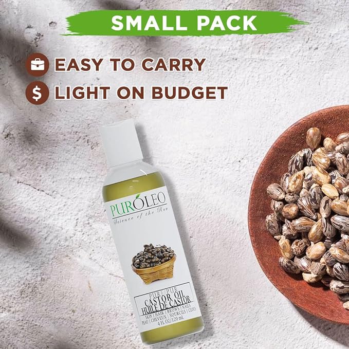 PURÓLEO 100% Natural and Pure Castor Oil 4 Fl Oz / 120 ML (MADE IN CANADA) | Moisturizer & Carrier Oil | Hair Skin Body, Aromatherapy, Massage, Makeup Remover