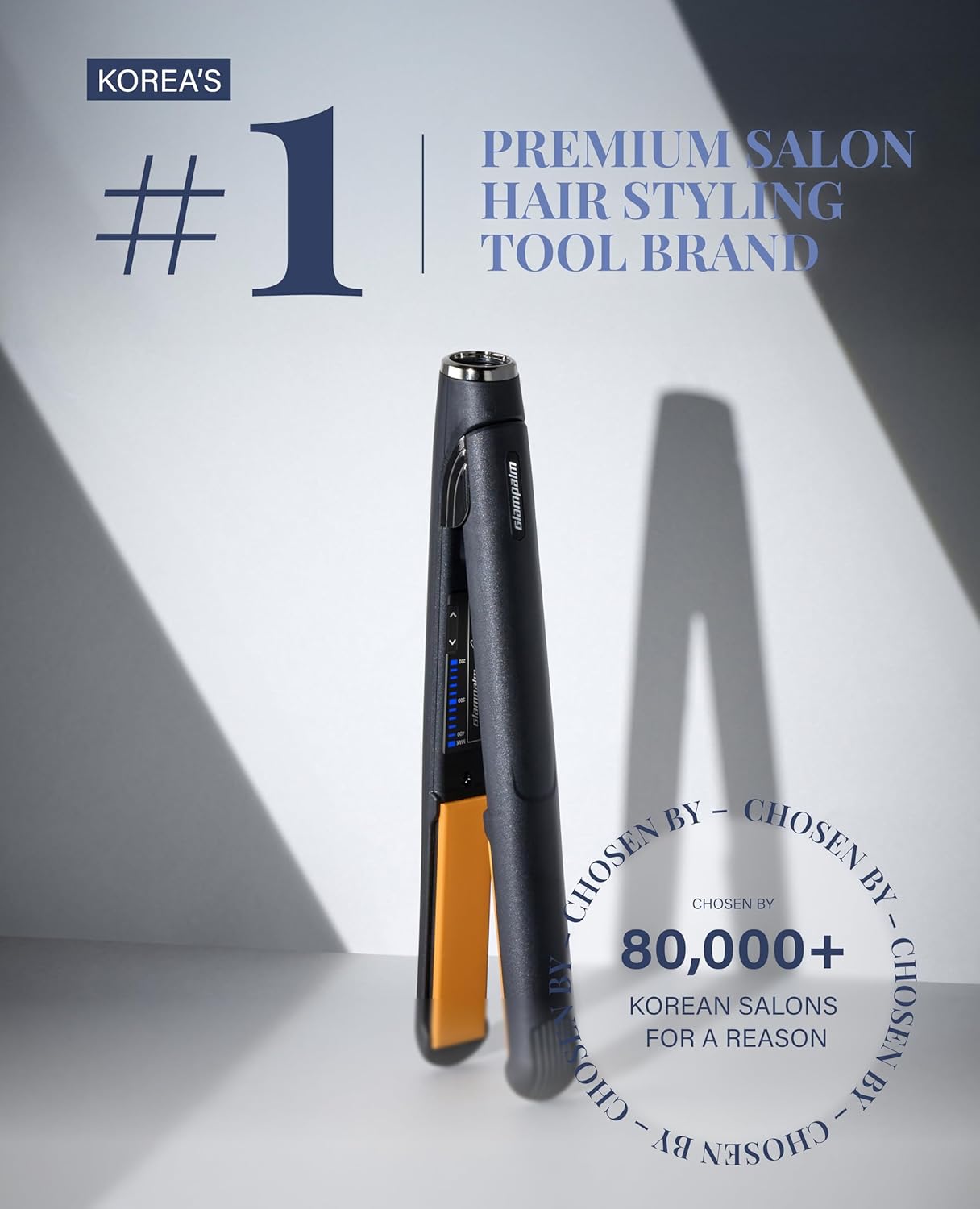 GLAMPALM Hair Straightener 1" Ceramic Flat Iron with Vibrating Plates, Korea's No.1 Professional Salon Tool with 3D Swivel Cord & Dual Voltage, 11 Heat Settings(140°–450°), 25s Fast Heat-Up (GP225)