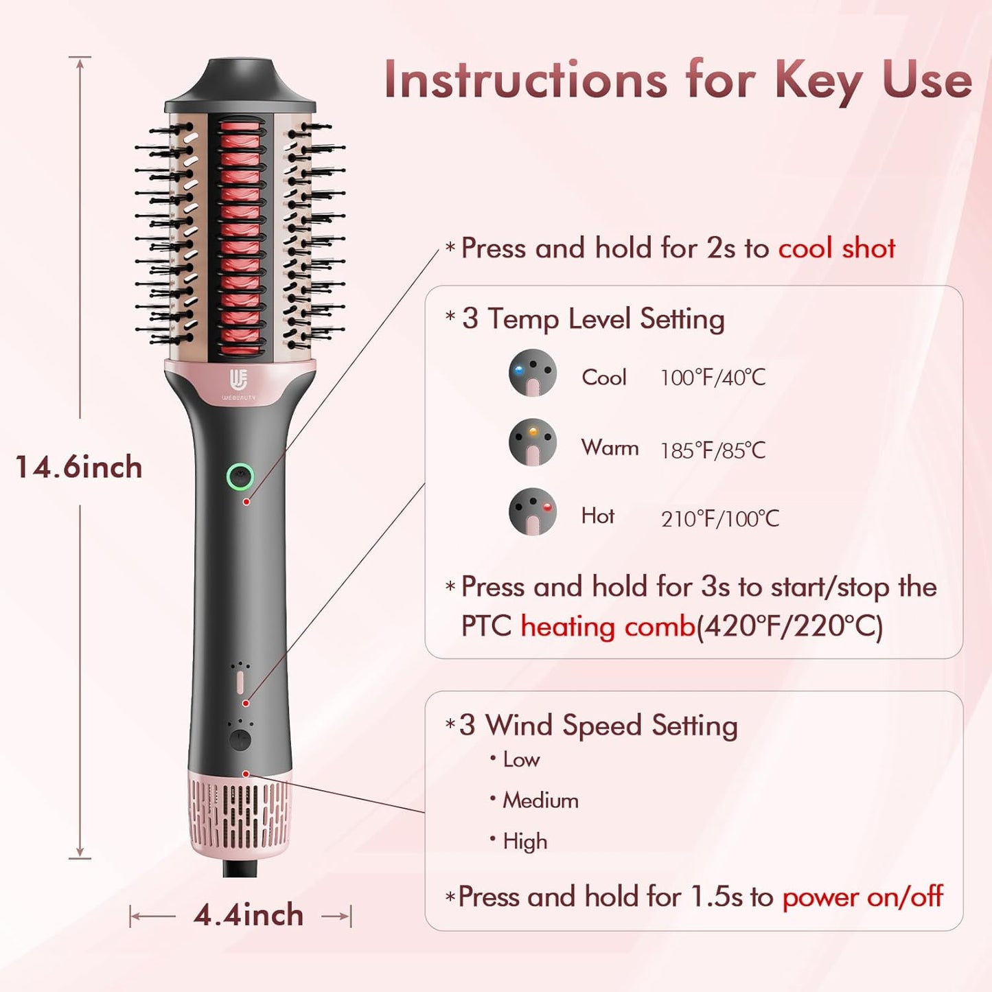 Blow Dryer Brush Hair Straightener: High Speed Hot Air Styler 110,000 RPM for Fast Drying Straightening Volumizing, One Step Volumizer with PTC Smoothing Comb Negative Ion for Silky Frizz-Free (Grey)