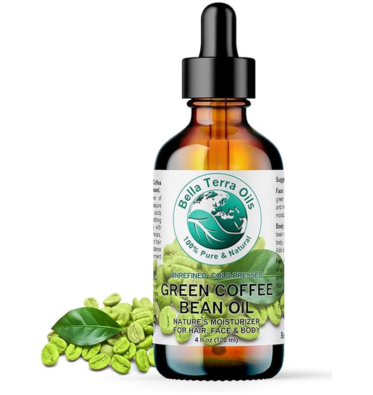 Bella Terra Oils - Green Coffee Bean Oil 4 oz - Rich in Quinic Acid & Lignans, Cold-Pressed from Authentic Coffee Beans, Premium Skin Nourishment