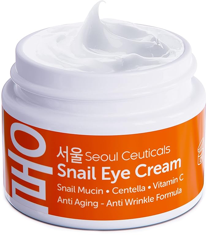 SeoulCeuticals Korean Snail Mucin Eye Cream - 97.5% Snail Filtrate K Beauty Anti Aging Under Eye Anti Wrinkle Eye Treatment Cream 0.5oz