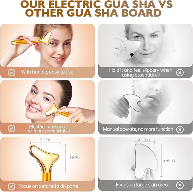 Amirce 2-in-1 Gua Sha and Ice Roller Facial Tools, Electric Face Massager Device for Eye, Jaw, Scalp, Neck, Gold