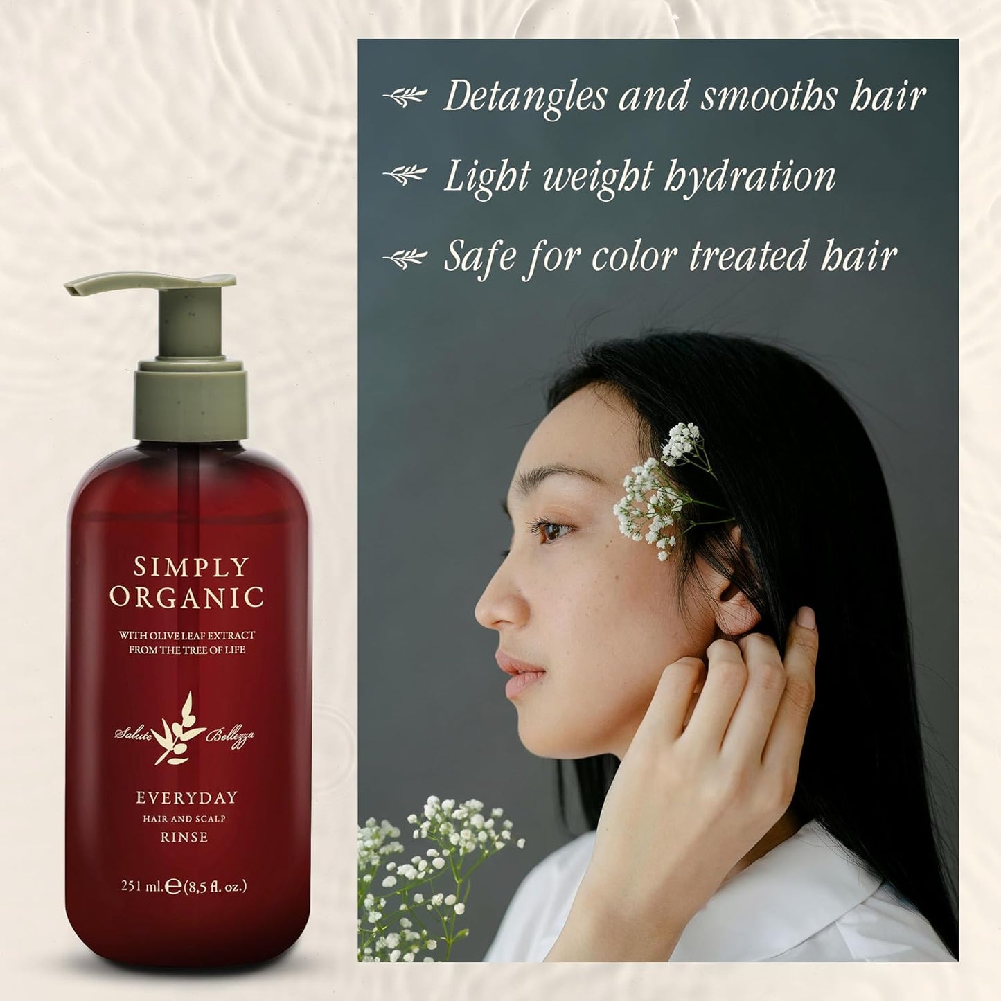 Hair & Scalp Rinse Daily Conditioner, Made in Italy, All Natural Cruelty Free Hair Care for Women & Men, Organic Olive Oil, Jojoba Oil, Spruce Tree Extract, 251ml/8.5floz, EVERYDAY