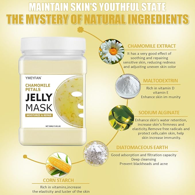 Jelly Mask for Facials Professional, Chamomile Jelly Mask Powder, Morsturize & Repair Soothes Face Skin Care for Vajacial Peel Off Mask, Esthetician Supplies, Natural Ingredients Unscent